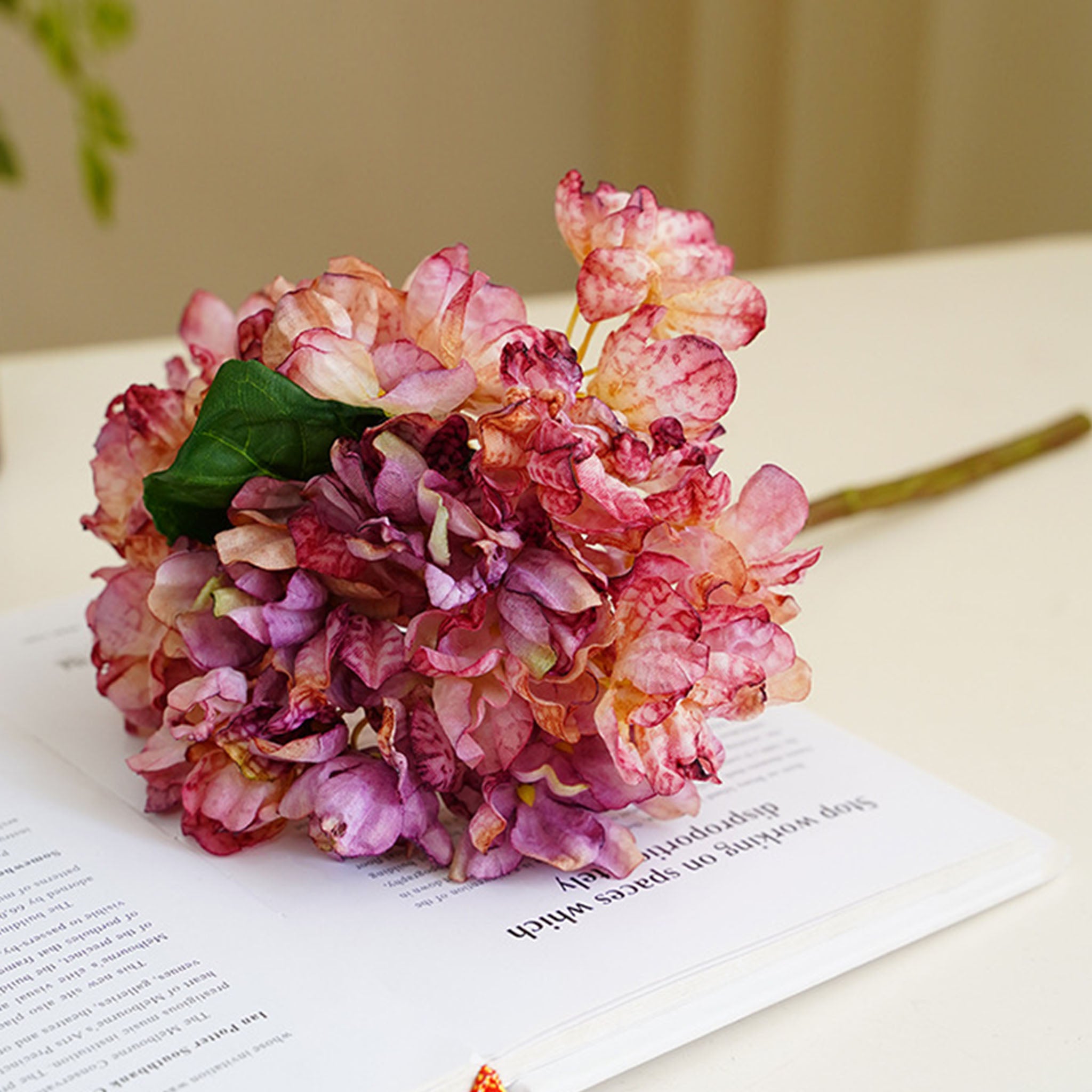 Large Hydrangea Bush Faux Flowers Short Stem