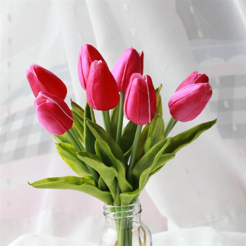 Hot Pink Flowers Artificial Real Touch Tulips